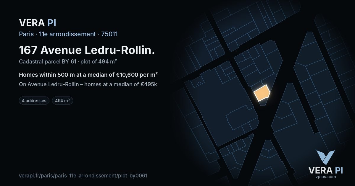 167 Avenue Ledru-Rollin, 11e arrondissement at night – the plot lit, the parcels around coloured by the prices near them