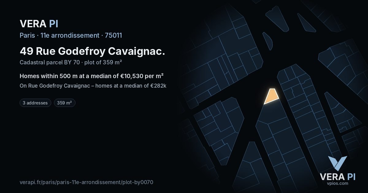 49 Rue Godefroy Cavaignac, 11e arrondissement at night – the plot lit, the parcels around coloured by the prices near them
