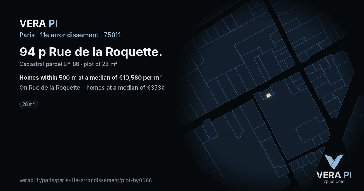 94 p Rue de la Roquette, 11e arrondissement at night – the plot lit, the parcels around coloured by the prices near them