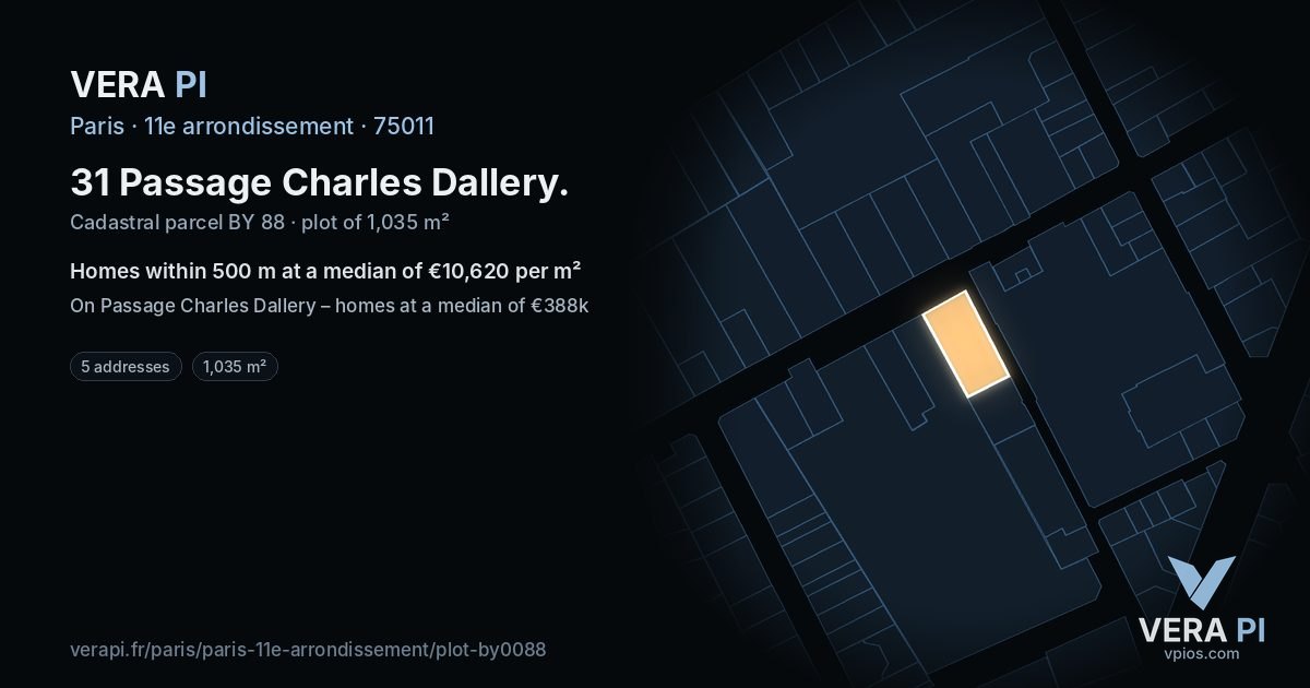 31 Passage Charles Dallery, 11e arrondissement at night – the plot lit, the parcels around coloured by the prices near them