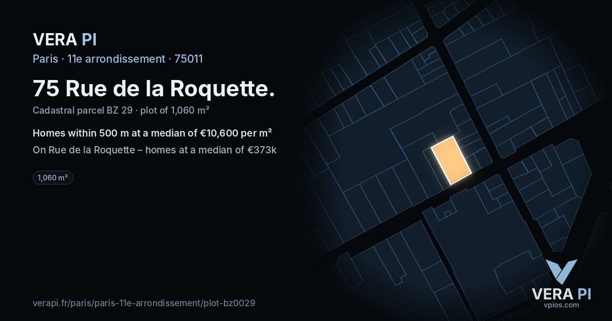 75 Rue de la Roquette, 11e arrondissement at night – the plot lit, the parcels around coloured by the prices near them