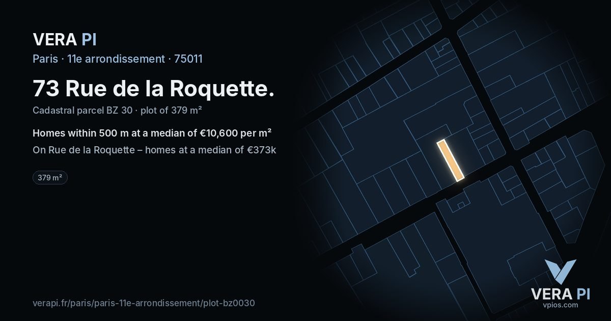 73 Rue de la Roquette, 11e arrondissement at night – the plot lit, the parcels around coloured by the prices near them