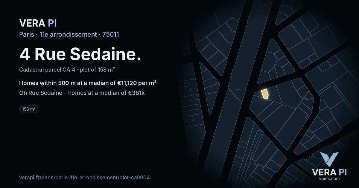 4 Rue Sedaine, 11e arrondissement at night – the plot lit, the parcels around coloured by the prices near them