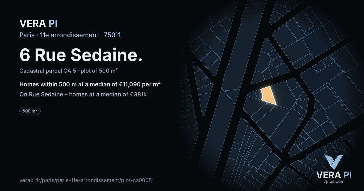 6 Rue Sedaine, 11e arrondissement at night – the plot lit, the parcels around coloured by the prices near them