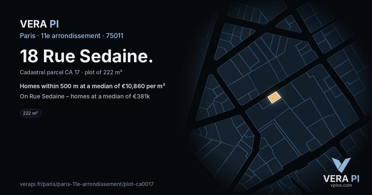 18 Rue Sedaine, 11e arrondissement at night – the plot lit, the parcels around coloured by the prices near them