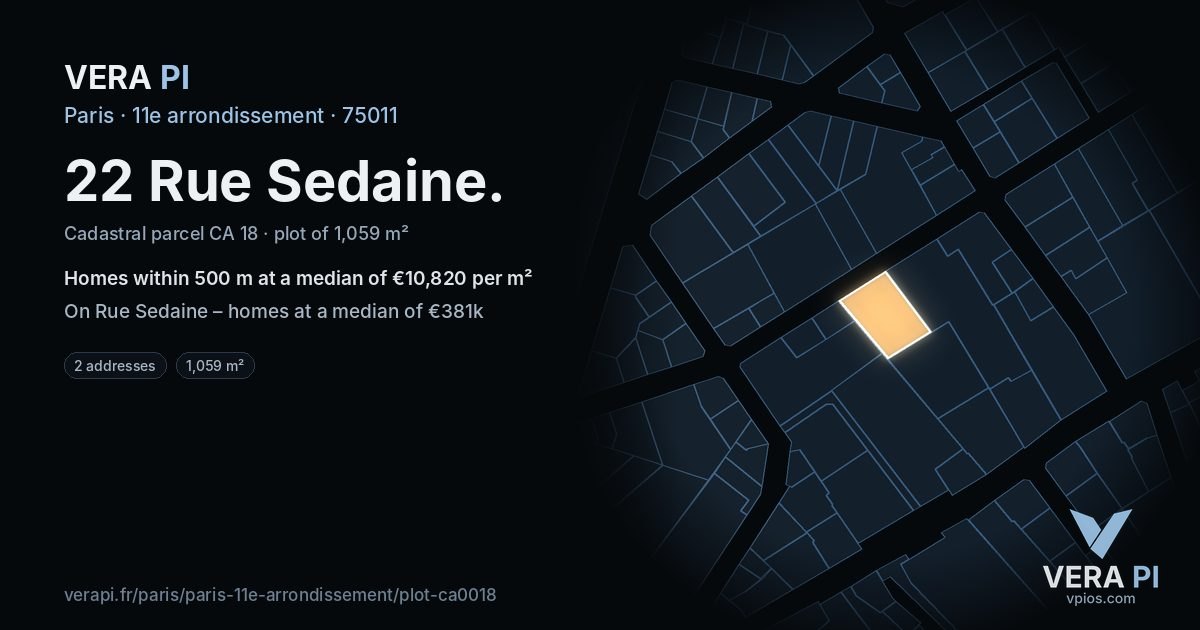 22 Rue Sedaine, 11e arrondissement at night – the plot lit, the parcels around coloured by the prices near them