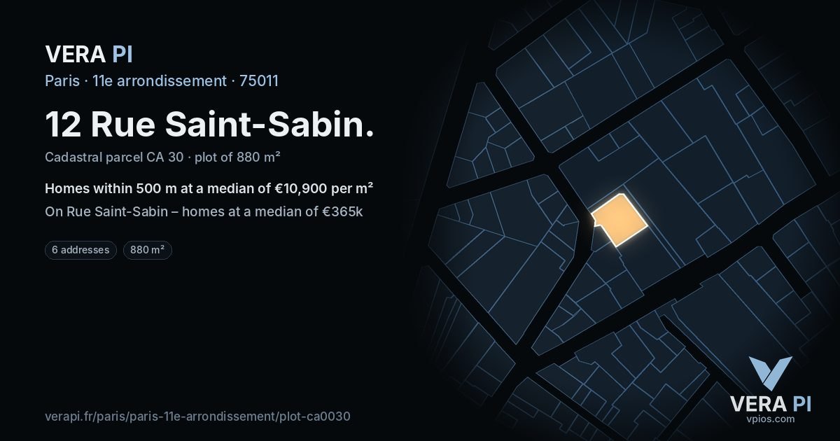 12 Rue Saint-Sabin, 11e arrondissement at night – the plot lit, the parcels around coloured by the prices near them