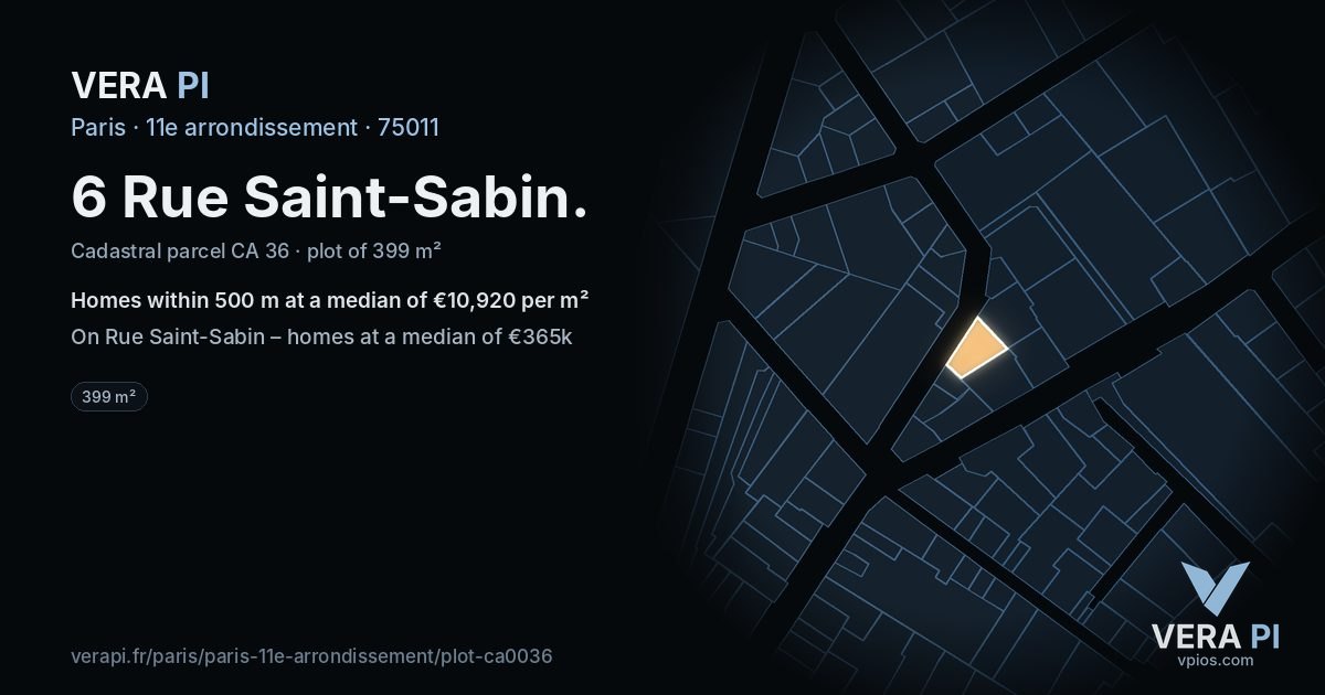 6 Rue Saint-Sabin, 11e arrondissement at night – the plot lit, the parcels around coloured by the prices near them