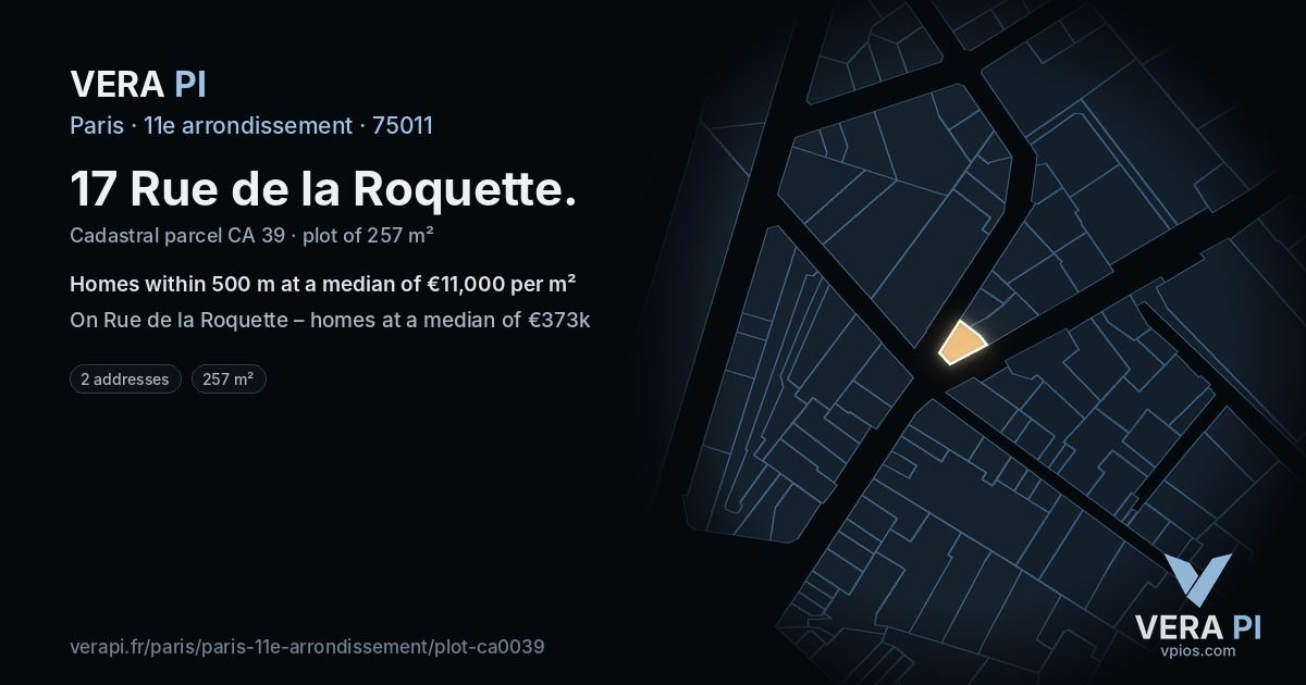 17 Rue de la Roquette, 11e arrondissement at night – the plot lit, the parcels around coloured by the prices near them