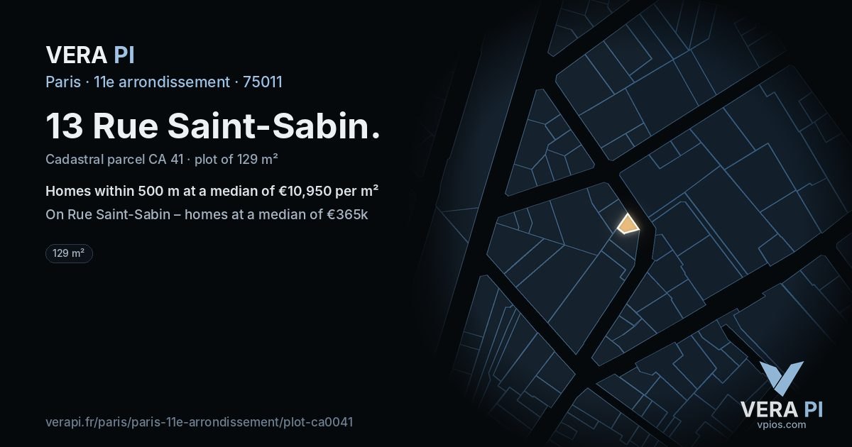13 Rue Saint-Sabin, 11e arrondissement at night – the plot lit, the parcels around coloured by the prices near them