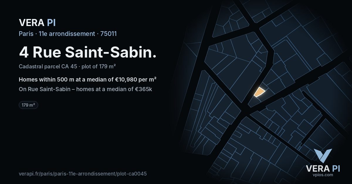 4 Rue Saint-Sabin, 11e arrondissement at night – the plot lit, the parcels around coloured by the prices near them