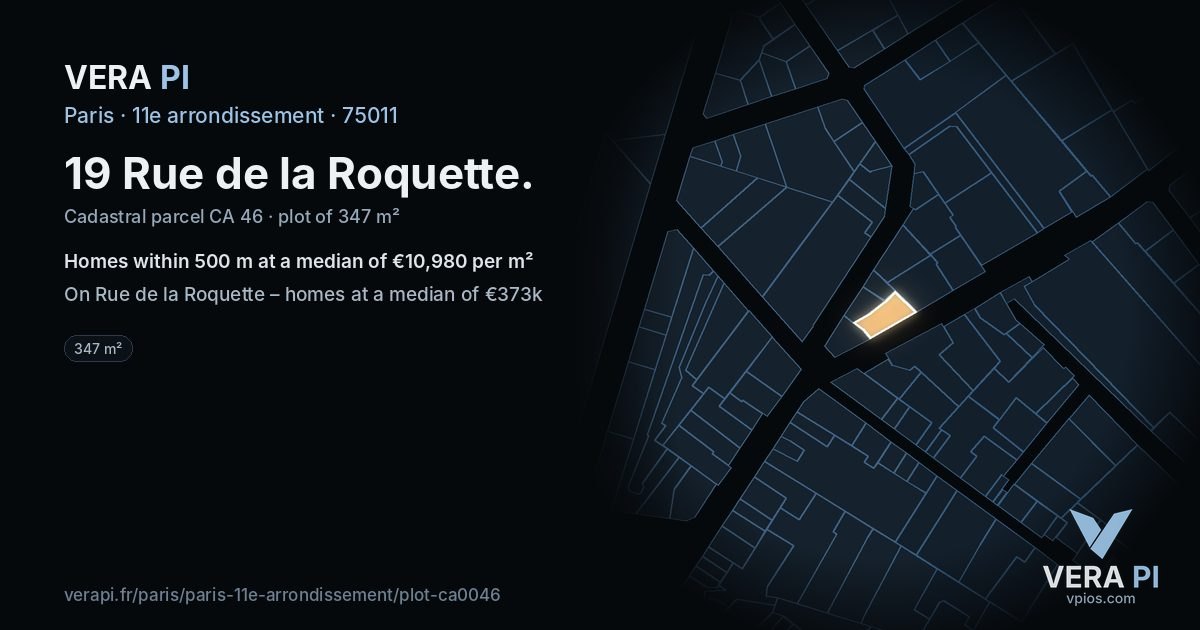 19 Rue de la Roquette, 11e arrondissement at night – the plot lit, the parcels around coloured by the prices near them