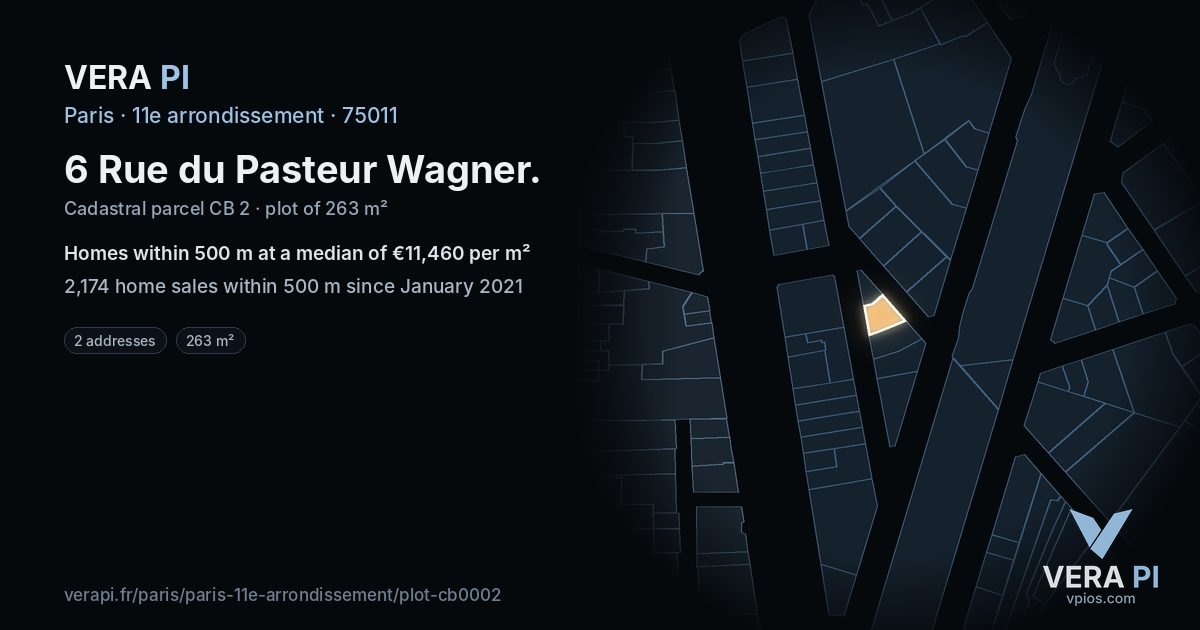 6 Rue du Pasteur Wagner, 11e arrondissement at night – the plot lit, the parcels around coloured by the prices near them
