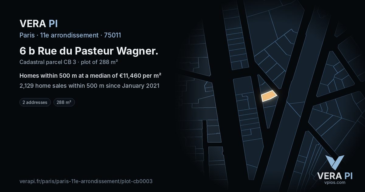 6 b Rue du Pasteur Wagner, 11e arrondissement at night – the plot lit, the parcels around coloured by the prices near them
