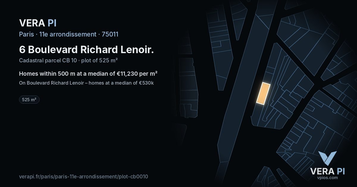 6 Boulevard Richard Lenoir, 11e arrondissement at night – the plot lit, the parcels around coloured by the prices near them