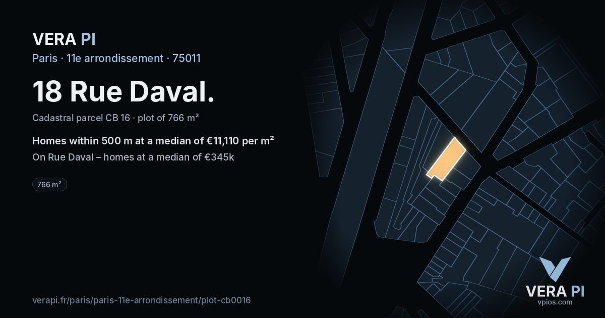 18 Rue Daval, 11e arrondissement at night – the plot lit, the parcels around coloured by the prices near them
