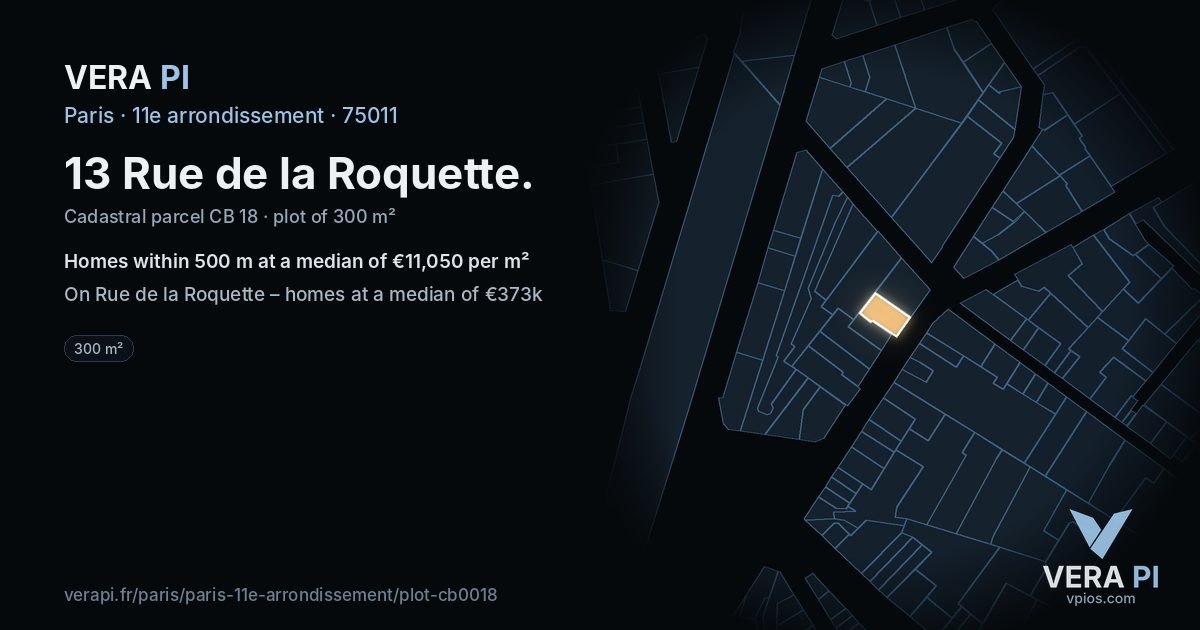 13 Rue de la Roquette, 11e arrondissement at night – the plot lit, the parcels around coloured by the prices near them