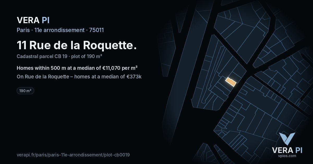 11 Rue de la Roquette, 11e arrondissement at night – the plot lit, the parcels around coloured by the prices near them