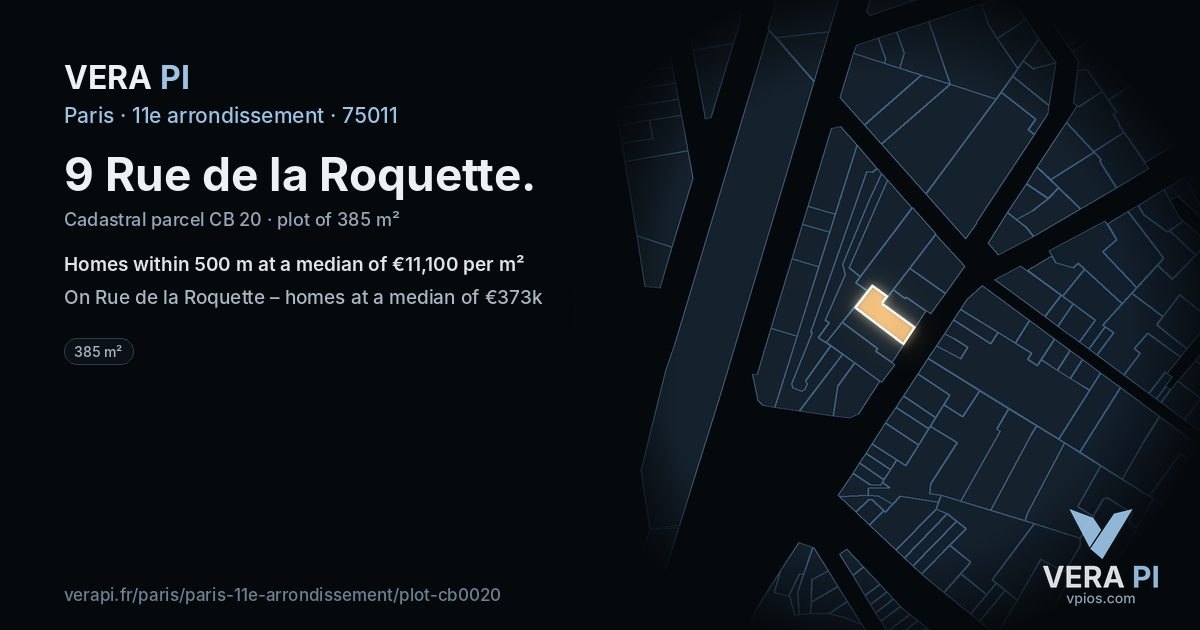 9 Rue de la Roquette, 11e arrondissement at night – the plot lit, the parcels around coloured by the prices near them