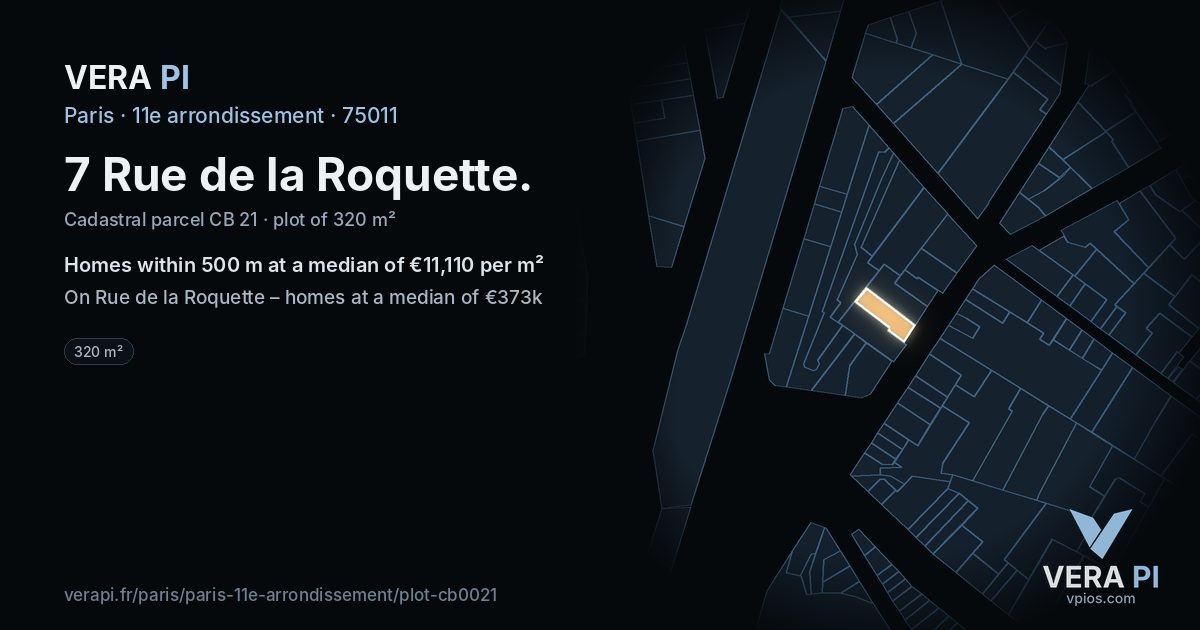 7 Rue de la Roquette, 11e arrondissement at night – the plot lit, the parcels around coloured by the prices near them
