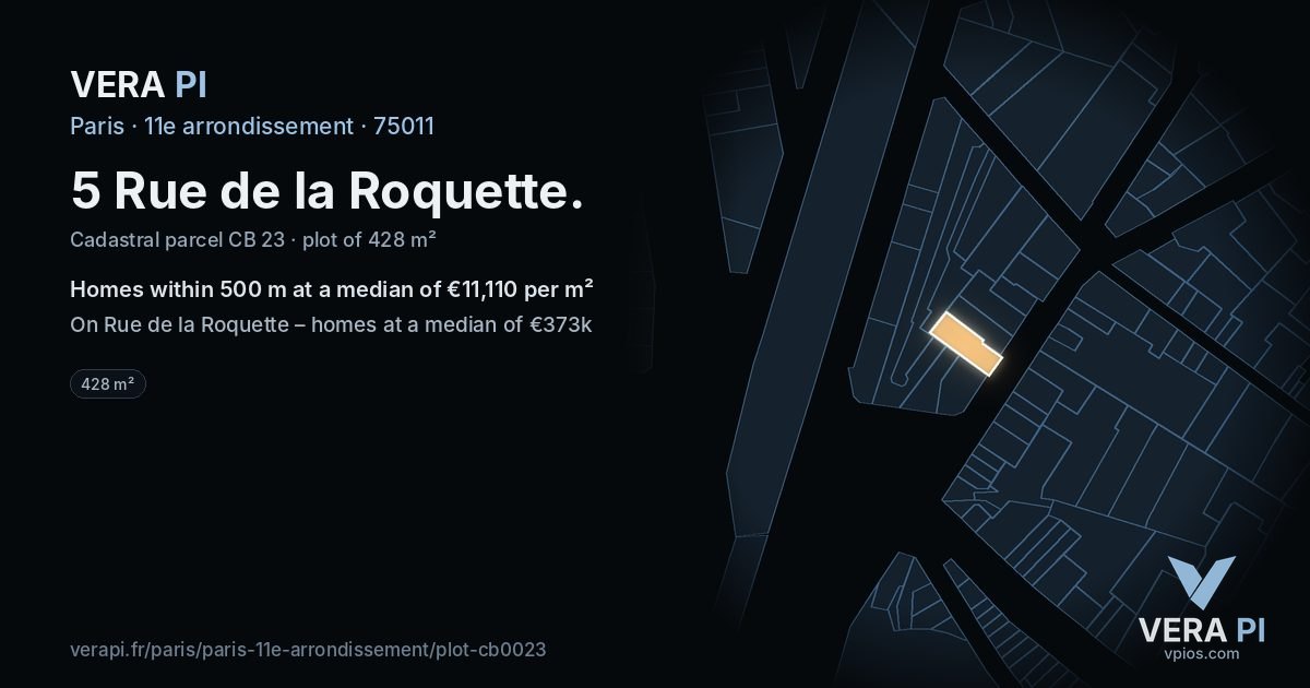 5 Rue de la Roquette, 11e arrondissement at night – the plot lit, the parcels around coloured by the prices near them