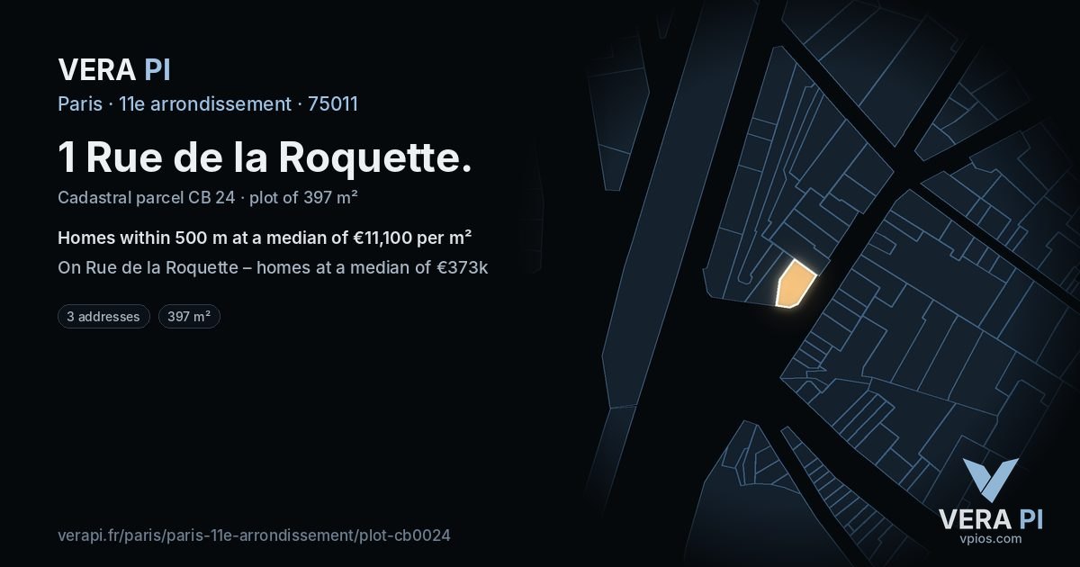 1 Rue de la Roquette, 11e arrondissement at night – the plot lit, the parcels around coloured by the prices near them