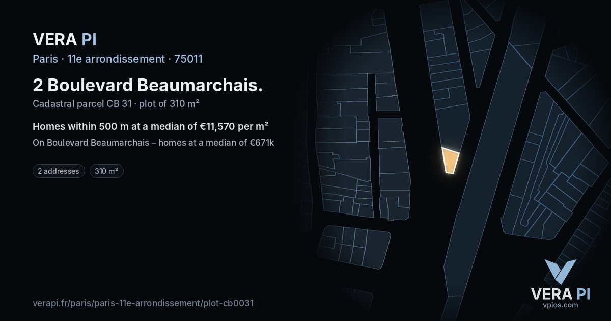 2 Boulevard Beaumarchais, 11e arrondissement at night – the plot lit, the parcels around coloured by the prices near them