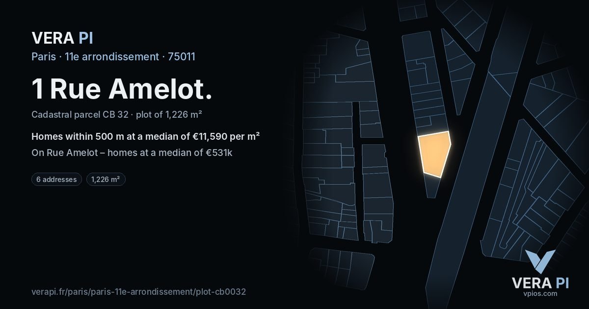 1 Rue Amelot, 11e arrondissement at night – the plot lit, the parcels around coloured by the prices near them