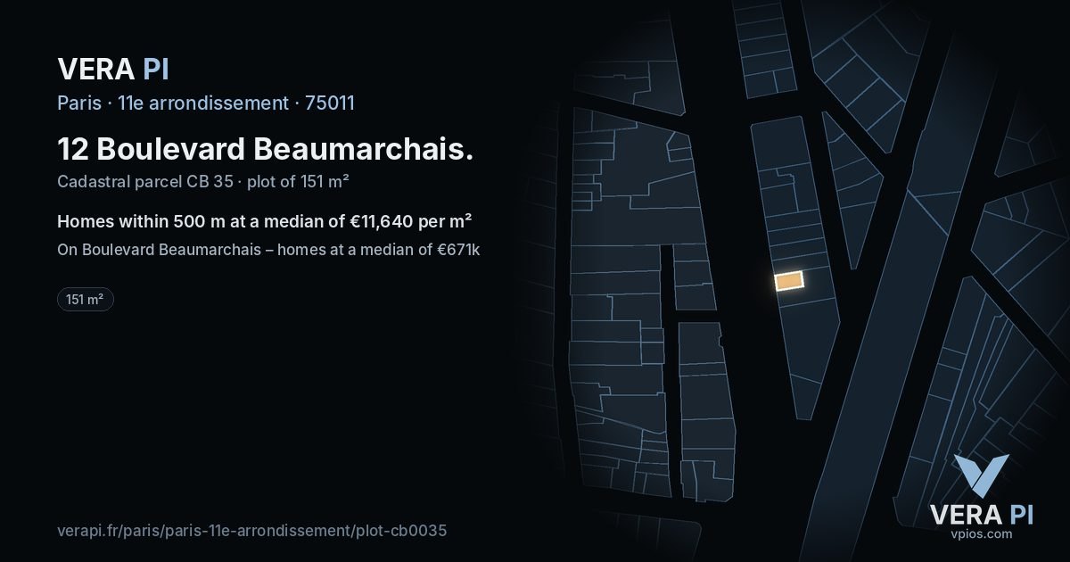 12 Boulevard Beaumarchais, 11e arrondissement at night – the plot lit, the parcels around coloured by the prices near them