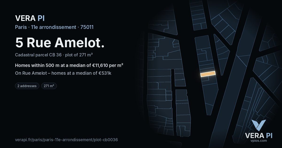 5 Rue Amelot, 11e arrondissement at night – the plot lit, the parcels around coloured by the prices near them