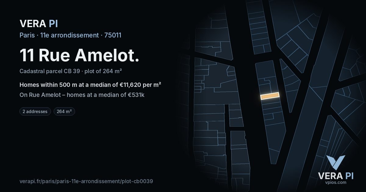 11 Rue Amelot, 11e arrondissement at night – the plot lit, the parcels around coloured by the prices near them