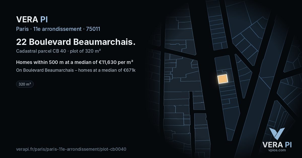 22 Boulevard Beaumarchais, 11e arrondissement at night – the plot lit, the parcels around coloured by the prices near them