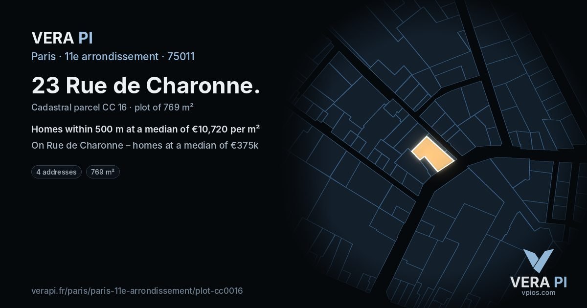 23 Rue de Charonne, 11e arrondissement at night – the plot lit, the parcels around coloured by the prices near them