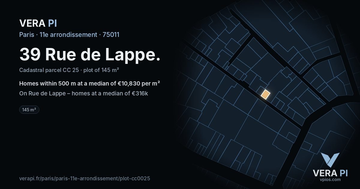 39 Rue de Lappe, 11e arrondissement at night – the plot lit, the parcels around coloured by the prices near them