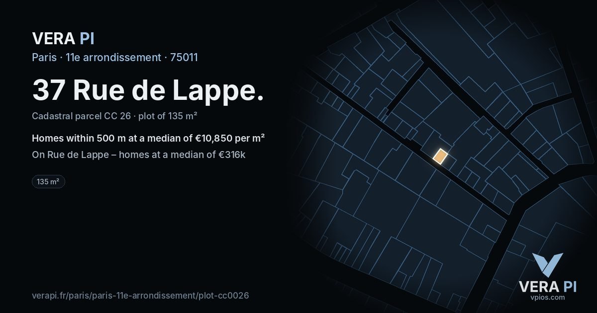 37 Rue de Lappe, 11e arrondissement at night – the plot lit, the parcels around coloured by the prices near them