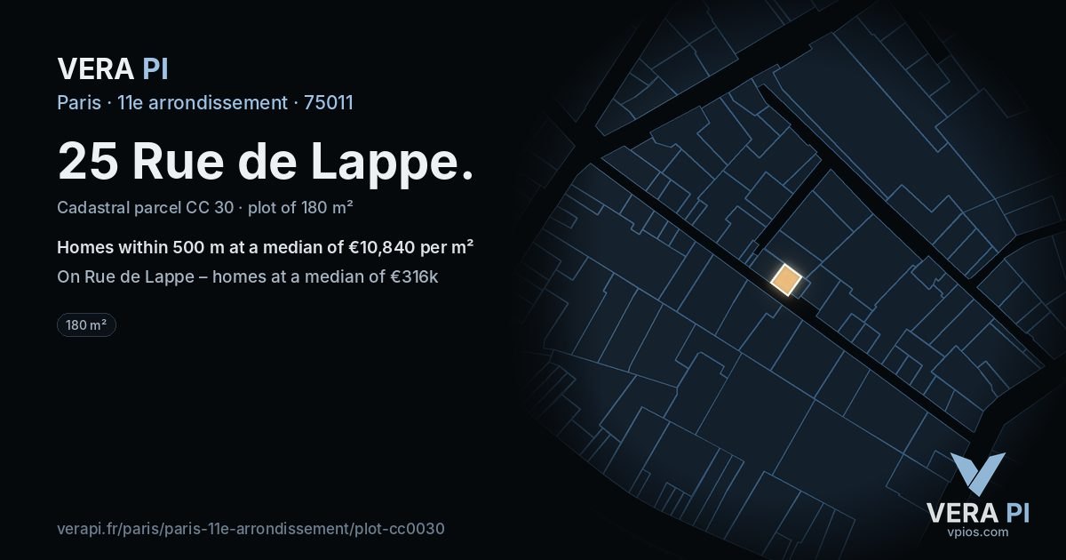 25 Rue de Lappe, 11e arrondissement at night – the plot lit, the parcels around coloured by the prices near them