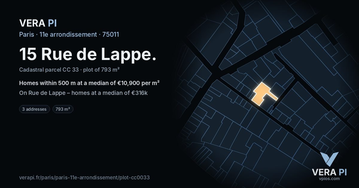 15 Rue de Lappe, 11e arrondissement at night – the plot lit, the parcels around coloured by the prices near them
