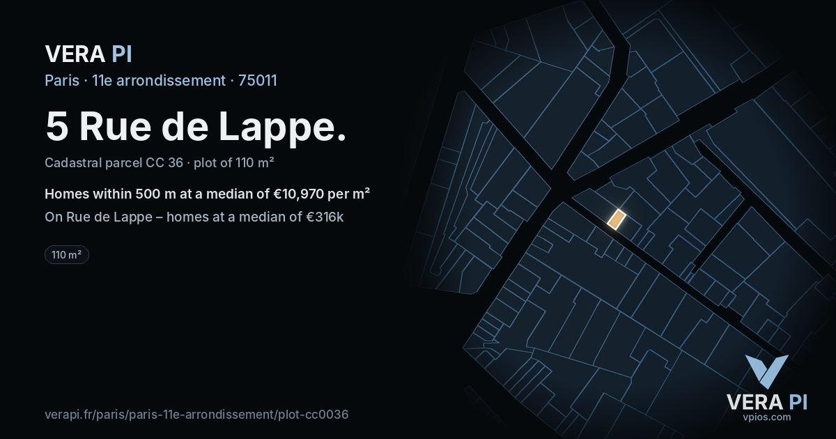 5 Rue de Lappe, 11e arrondissement at night – the plot lit, the parcels around coloured by the prices near them