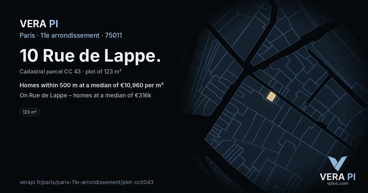 10 Rue de Lappe, 11e arrondissement at night – the plot lit, the parcels around coloured by the prices near them