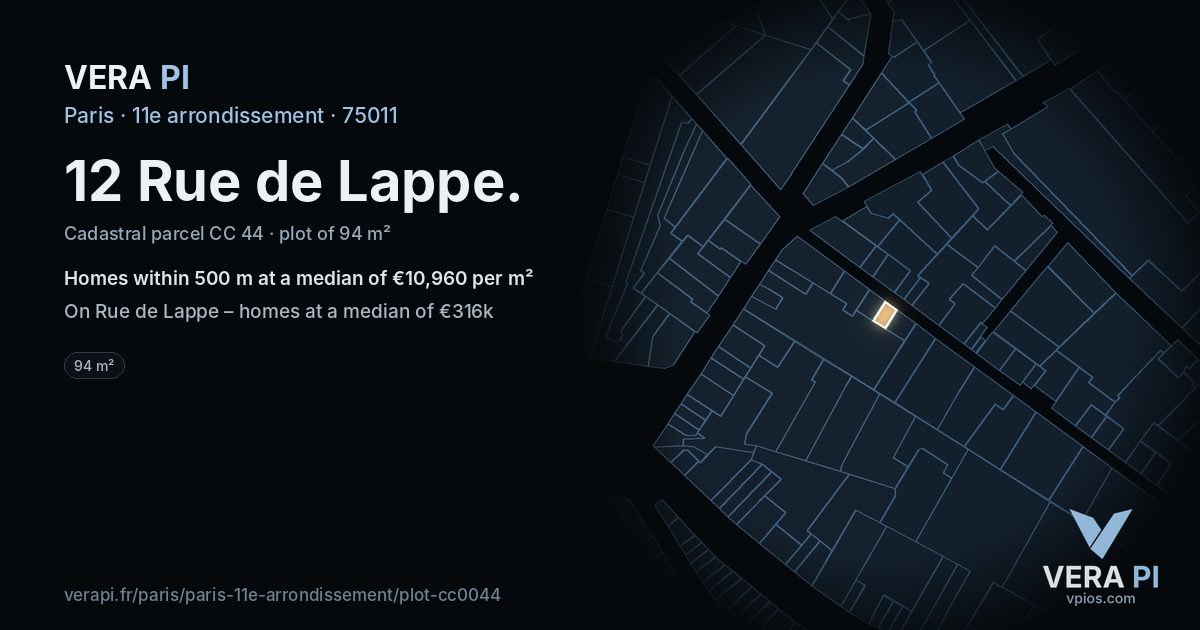 12 Rue de Lappe, 11e arrondissement at night – the plot lit, the parcels around coloured by the prices near them