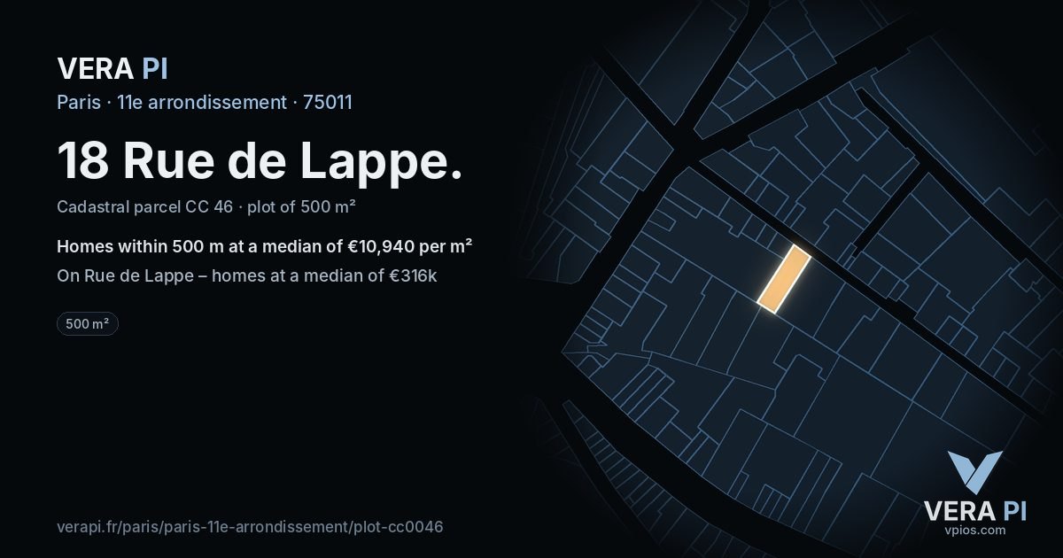 18 Rue de Lappe, 11e arrondissement at night – the plot lit, the parcels around coloured by the prices near them