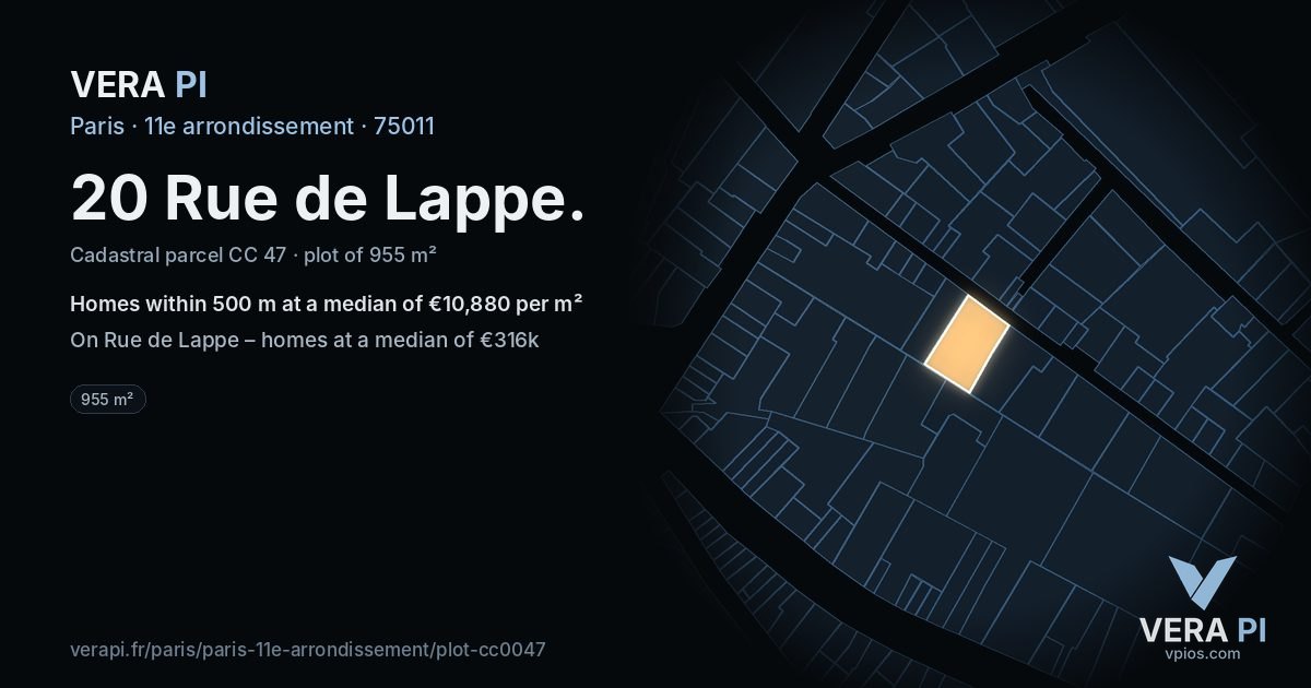 20 Rue de Lappe, 11e arrondissement at night – the plot lit, the parcels around coloured by the prices near them