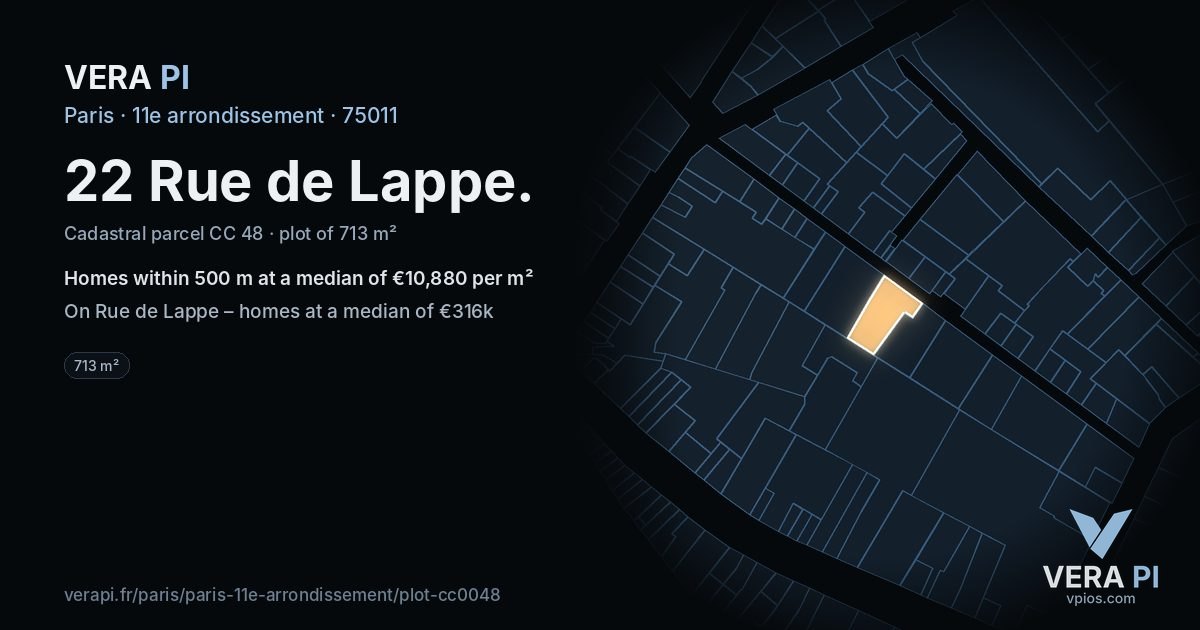 22 Rue de Lappe, 11e arrondissement at night – the plot lit, the parcels around coloured by the prices near them