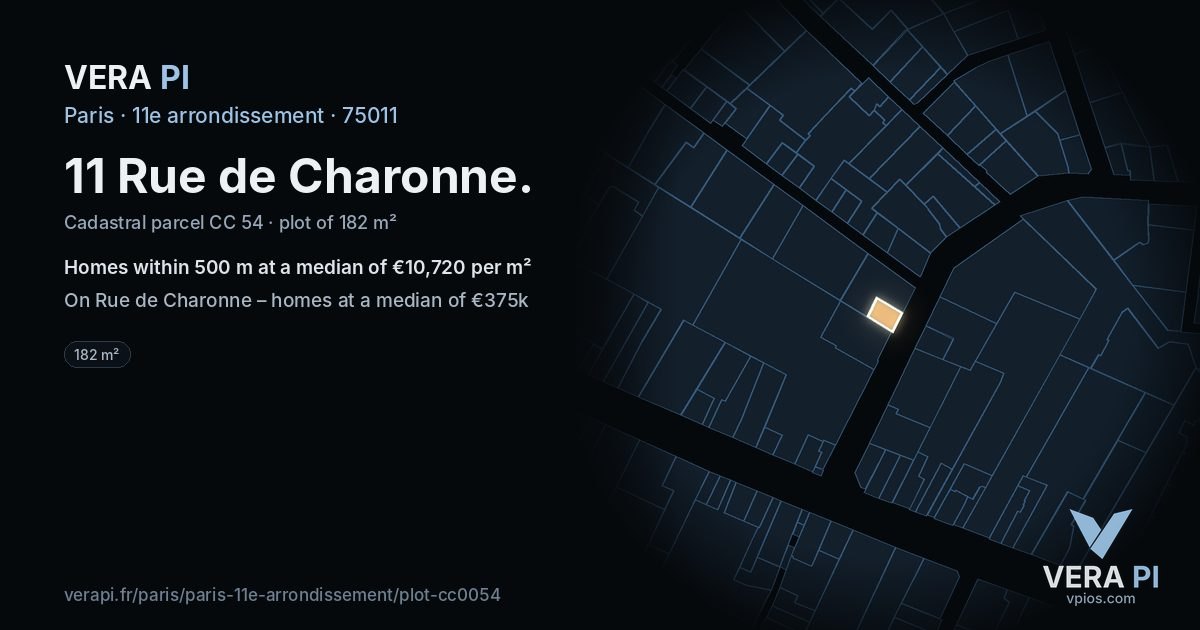 11 Rue de Charonne, 11e arrondissement at night – the plot lit, the parcels around coloured by the prices near them