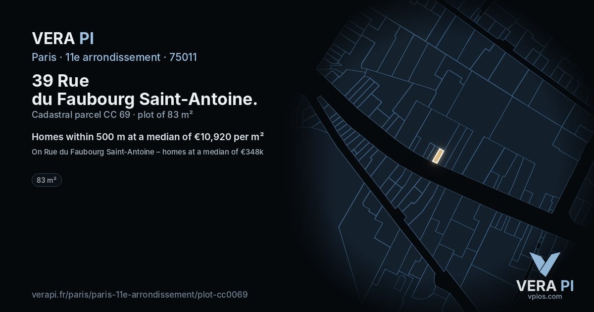 39 Rue du Faubourg Saint-Antoine, 11e arrondissement at night – the plot lit, the parcels around coloured by the prices near them