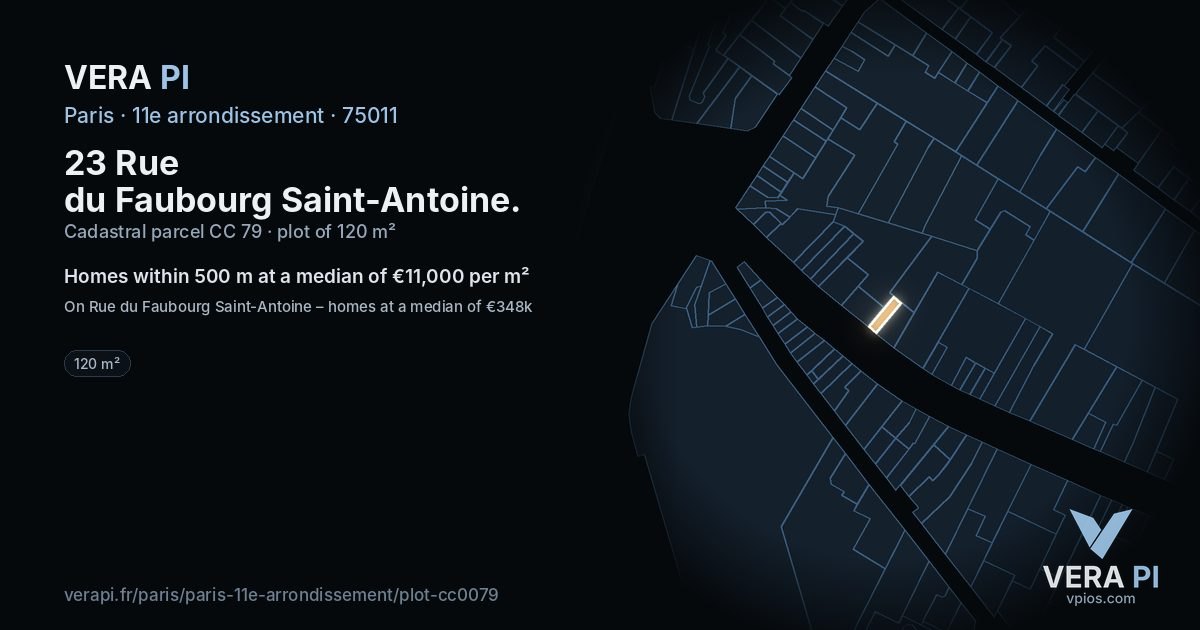 23 Rue du Faubourg Saint-Antoine, 11e arrondissement at night – the plot lit, the parcels around coloured by the prices near them