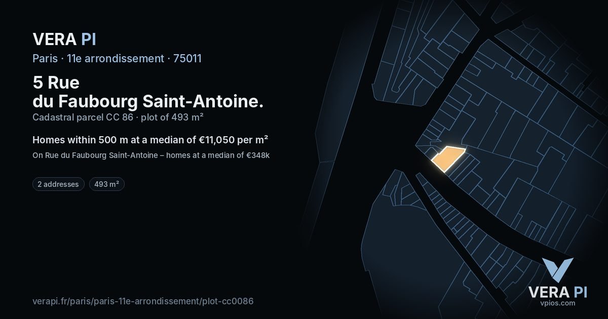 5 Rue du Faubourg Saint-Antoine, 11e arrondissement at night – the plot lit, the parcels around coloured by the prices near them