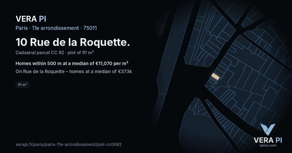 10 Rue de la Roquette, 11e arrondissement at night – the plot lit, the parcels around coloured by the prices near them