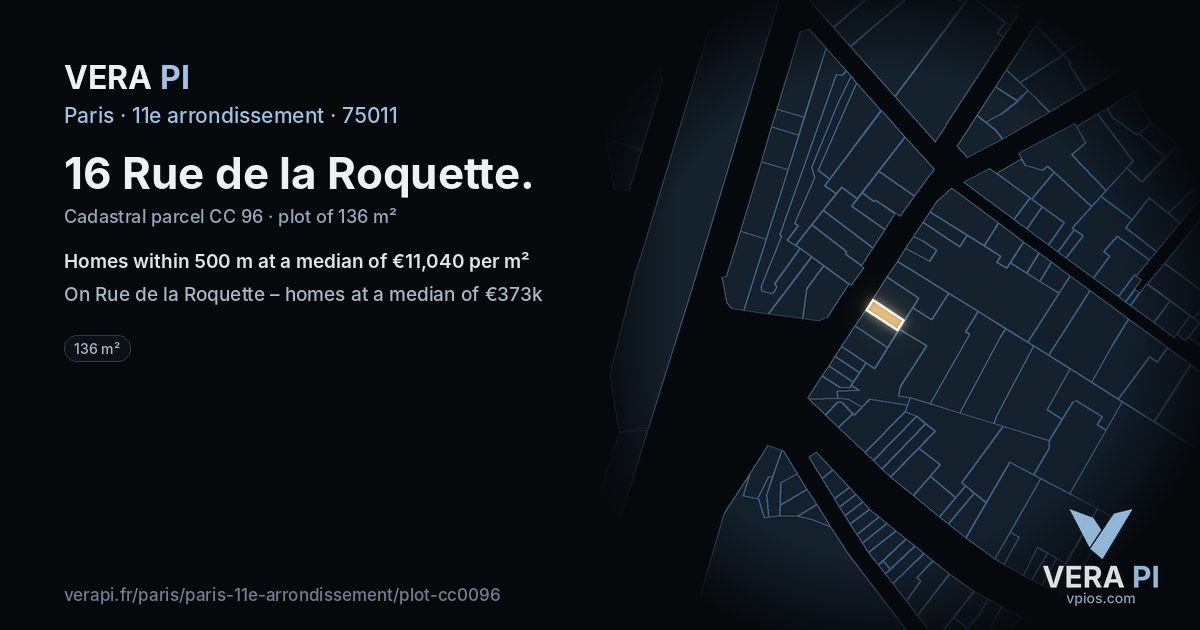 16 Rue de la Roquette, 11e arrondissement at night – the plot lit, the parcels around coloured by the prices near them