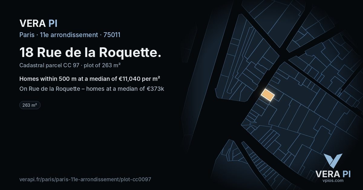 18 Rue de la Roquette, 11e arrondissement at night – the plot lit, the parcels around coloured by the prices near them